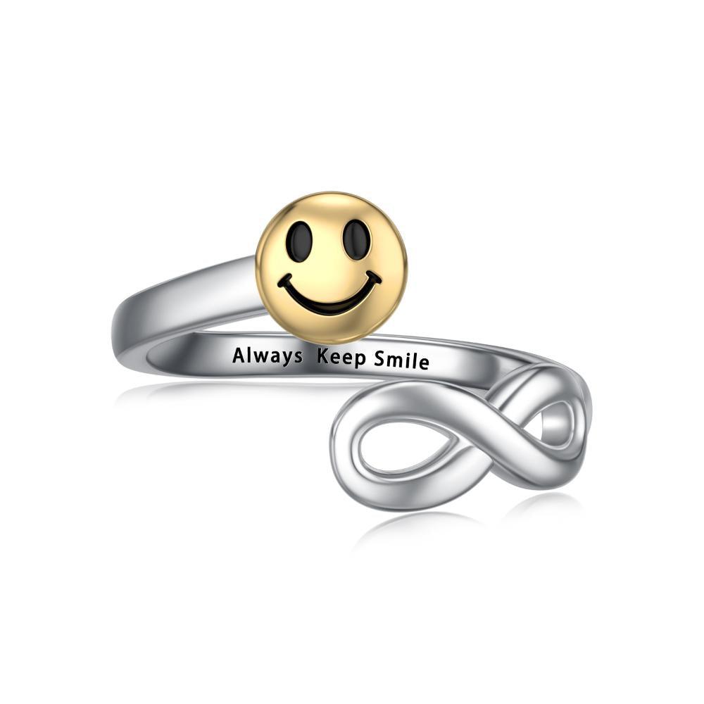Sterling Silver Infinity Ring Adjustable Open Inspirational Smile Face Ring - Amazitshop