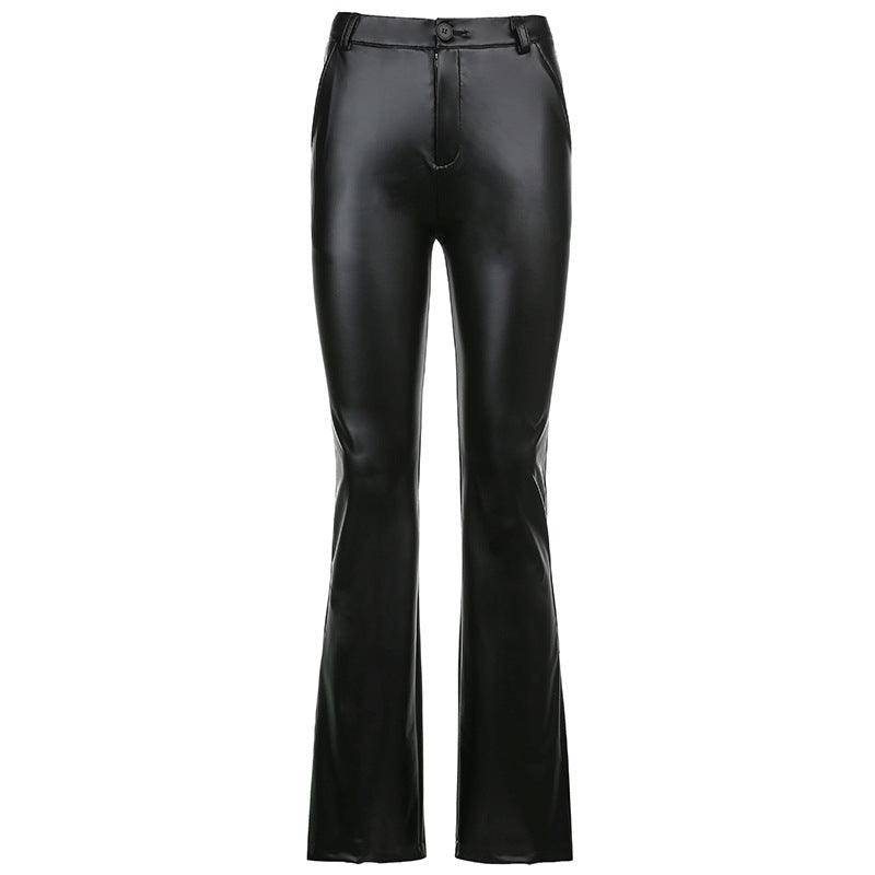 Street Trending New Basic Wide - leg Bootcut Leather Pants - Amazitshop
