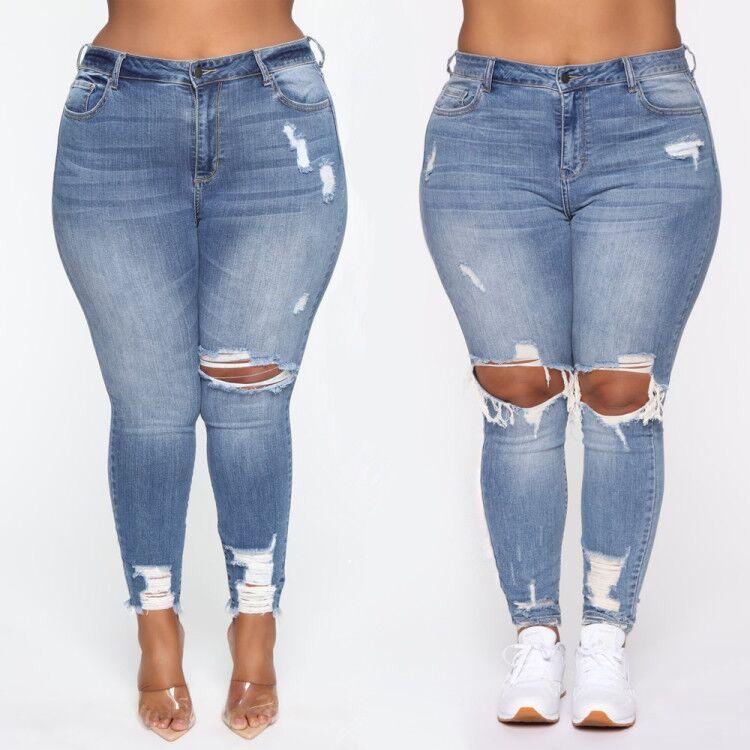 Stretch Ripped Women Plus Size Jeans Plus Size Jeans - Amazitshop