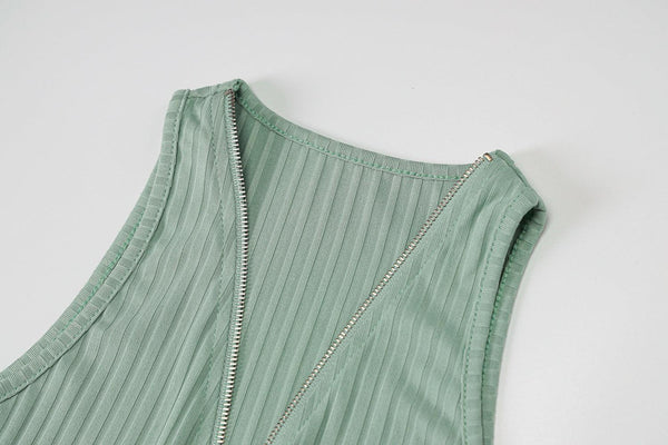 Stripe Knitted Women Sleeveless Mini Dress - Amazitshop