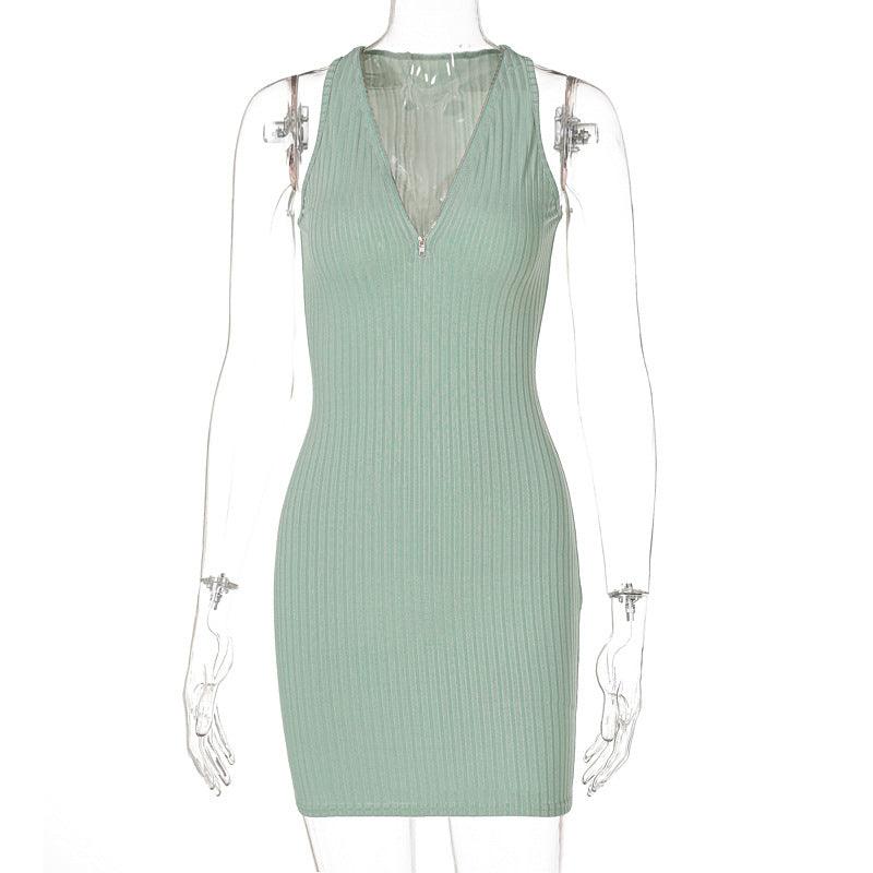 Stripe Knitted Women Sleeveless Mini Dress - Amazitshop