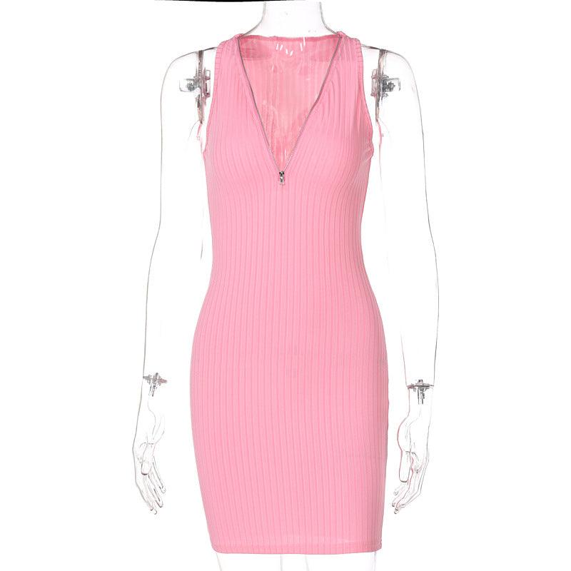 Stripe Knitted Women Sleeveless Mini Dress - Amazitshop
