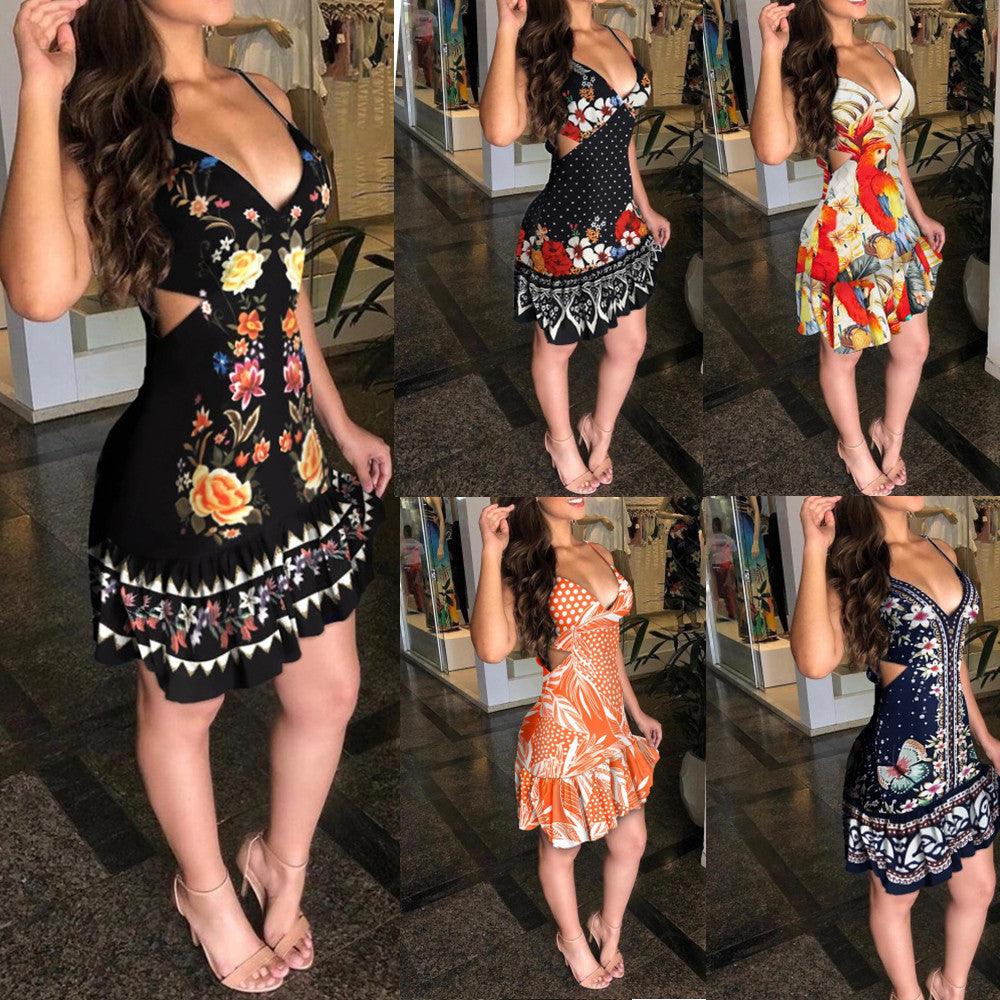Summer Sexy Sleeveless With Waistband Print Dress For Women - Amazitshop