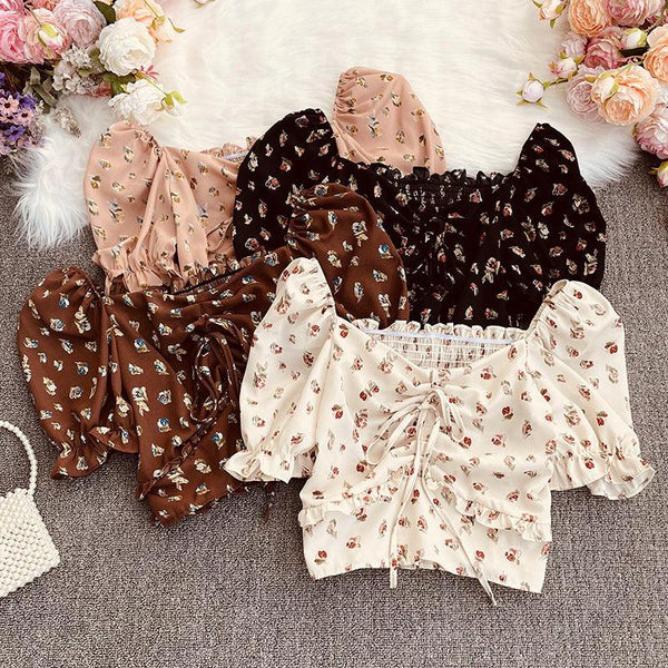 Summer Style Korean Chiffon Shirt Wooden Ear Lace Short - sleeved Top - Amazitshop