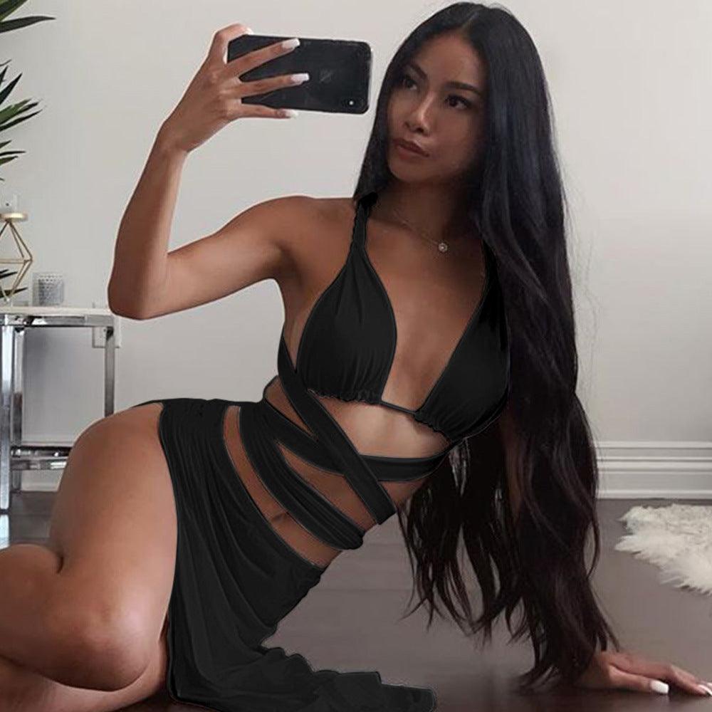 Two - piece Suit With Lace - up Multi - wear French Skirt And Dress - Amazitshop