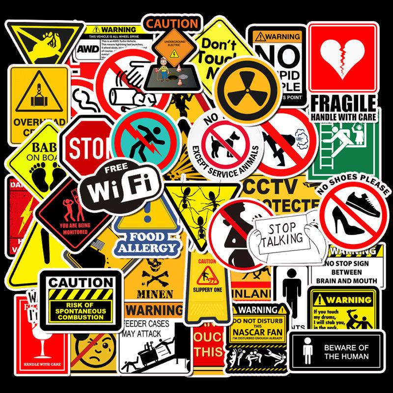 Waterproof 50 removable warning warning sign stickers - Amazitshop