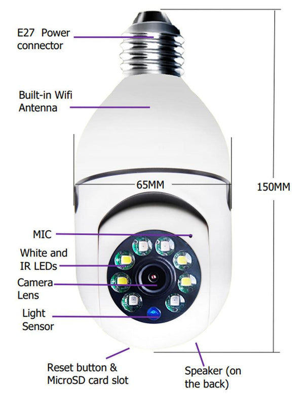 WiFi CAMERA 1080P Bulb 4X Zoom Camera E27 Home 5GWiFi Alarm Monitor - Amazitshop