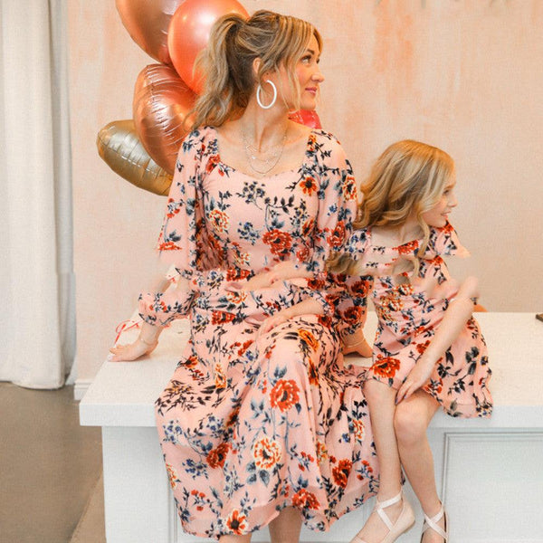 Women Big Flower Print Parent - child Dress - Amazitshop