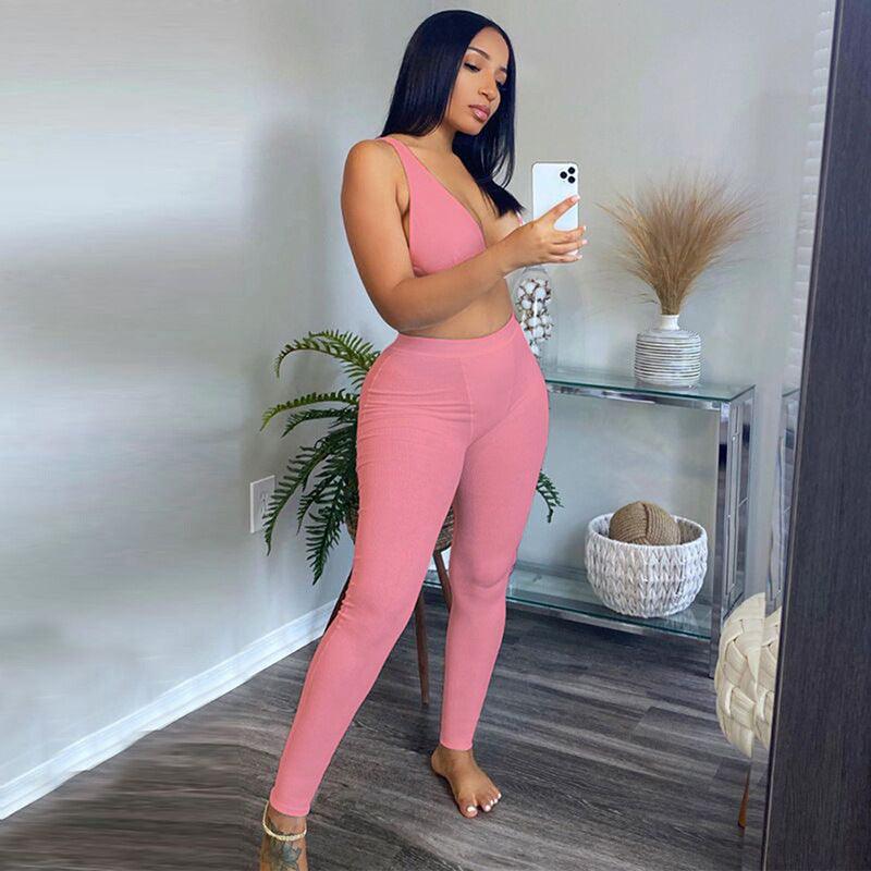 Women Deep V high waist sports suit - Amazitshop
