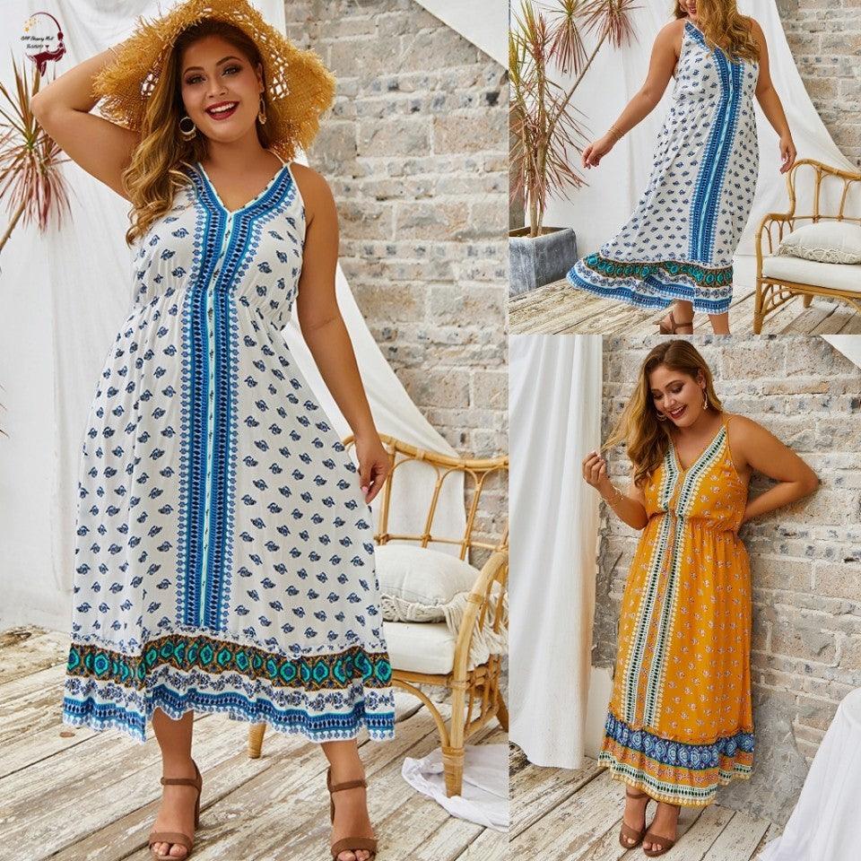 Women dress deep V sexy summer beach slip dress plus size - Amazitshop
