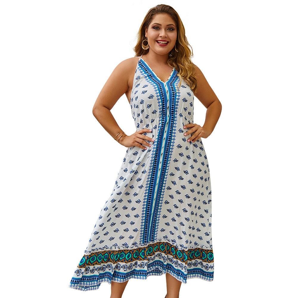 Women dress deep V sexy summer beach slip dress plus size - Amazitshop