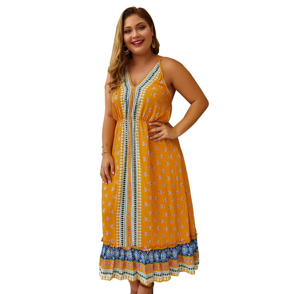 Women dress deep V sexy summer beach slip dress plus size - Amazitshop