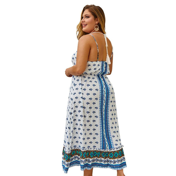 Women dress deep V sexy summer beach slip dress plus size - Amazitshop