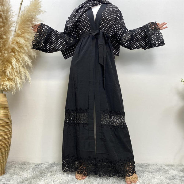 Women Fashion Black Lace Patchwork Polka Dot Cardigan - Amazitshop