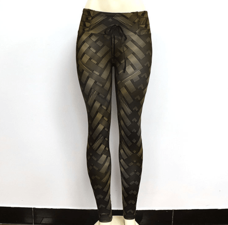 Women High Waist Iron Weave Print Push Up Yoga Workout Leggings - Amazitshop