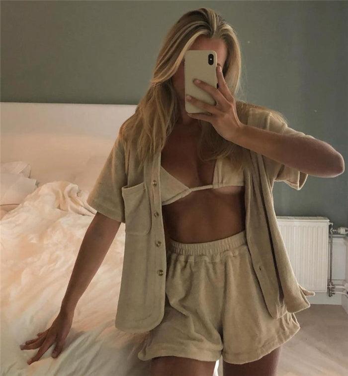 Women Home Service Two - Piece Suit Pajama Suit - Amazitshop