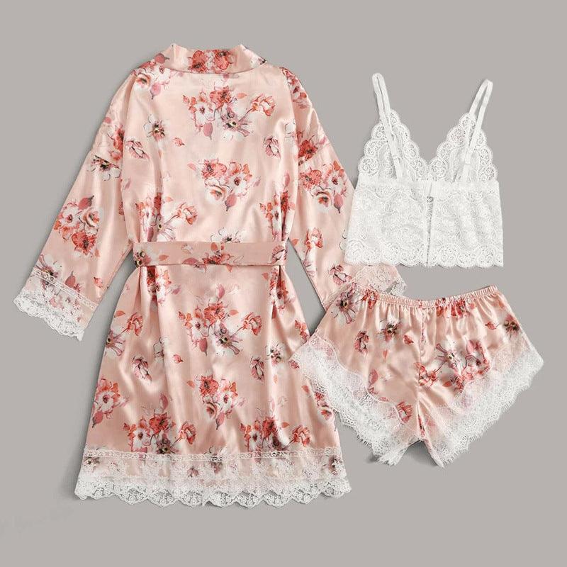 Women LaceFun Pajamas Printed Yukata Three Piece Set - Amazitshop