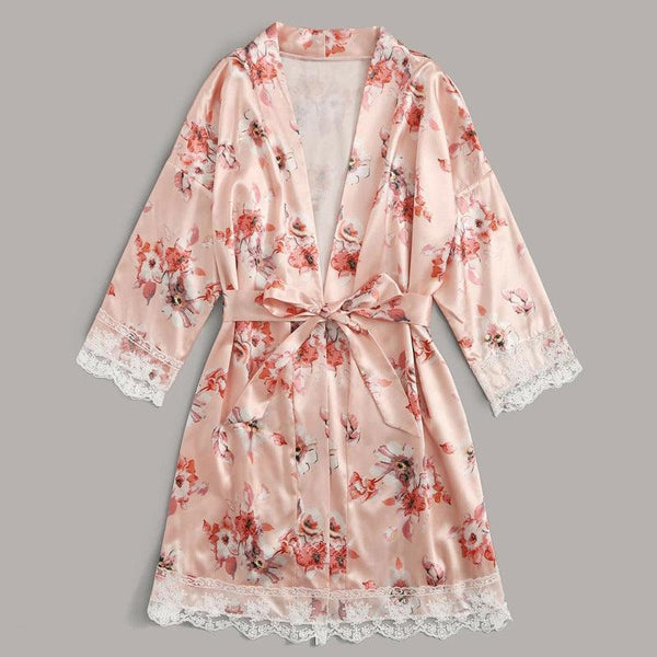 Women LaceFun Pajamas Printed Yukata Three Piece Set - Amazitshop