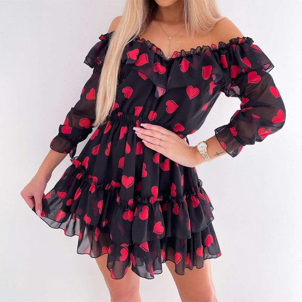 Women Off Shoulder Ruffles Flower Print Dress - Amazitshop
