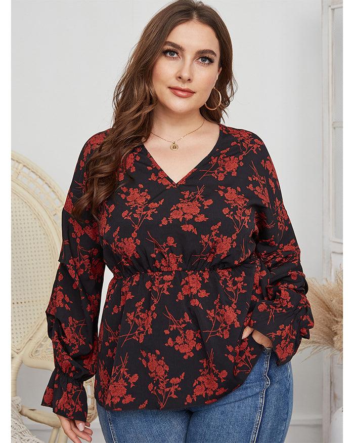 Women Plus size V - neck Shirt Shirts Spring Top - Amazitshop