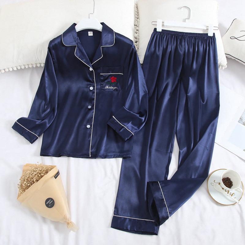 Women Spring and Autumn Ice Silk Homewear Set - Amazitshop