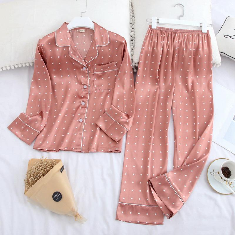 Women Spring and Autumn Ice Silk Homewear Set - Amazitshop