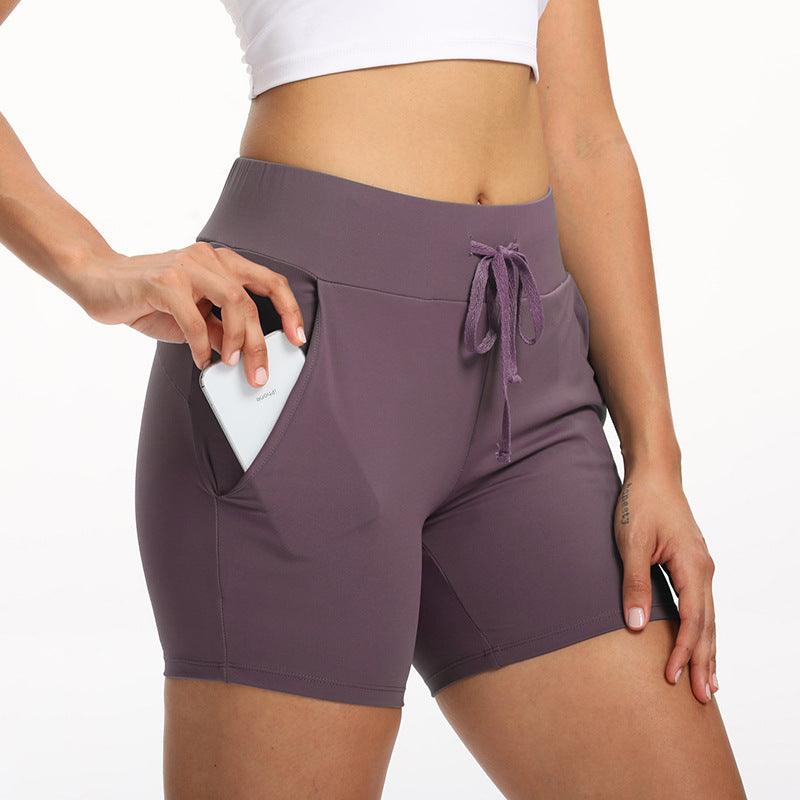 Women Summer Stretch Training Pocket Fitness Shorts - Amazitshop