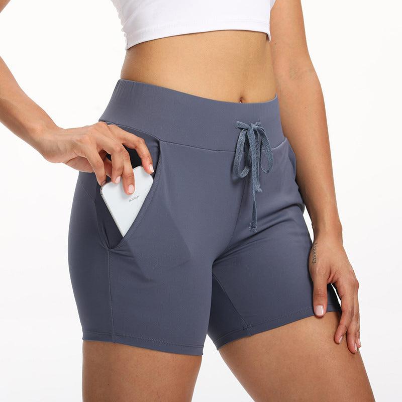 Women Summer Stretch Training Pocket Fitness Shorts - Amazitshop