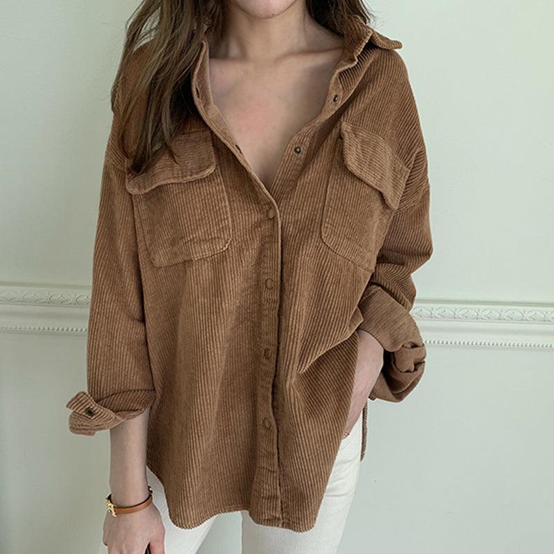 Women wear retro Hong Kong - style corduroy shirts - Amazitshop