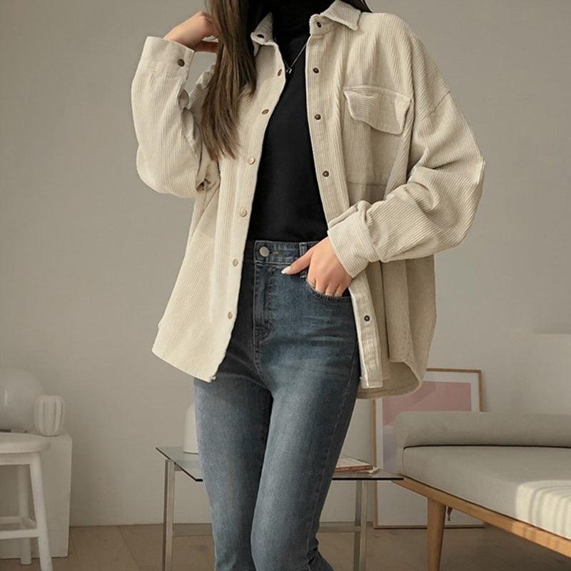 Women wear retro Hong Kong - style corduroy shirts - Amazitshop