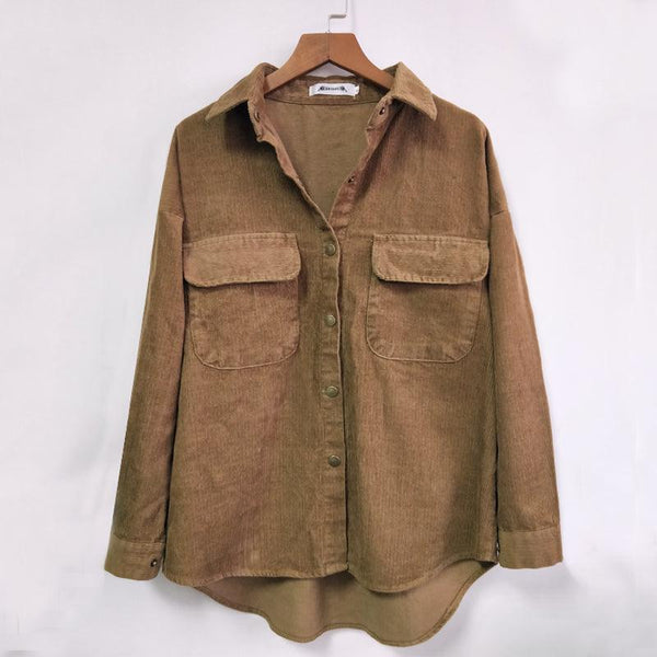 Women wear retro Hong Kong - style corduroy shirts - Amazitshop