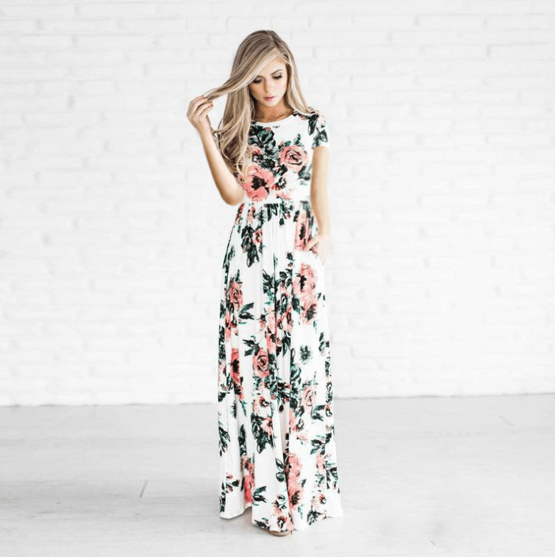 Women's Flower Printing Maxi Dress - Amazitshop