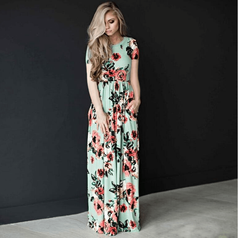 Women's Flower Printing Maxi Dress - Amazitshop