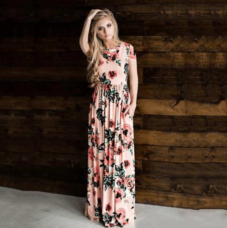 Women's Flower Printing Maxi Dress - Amazitshop