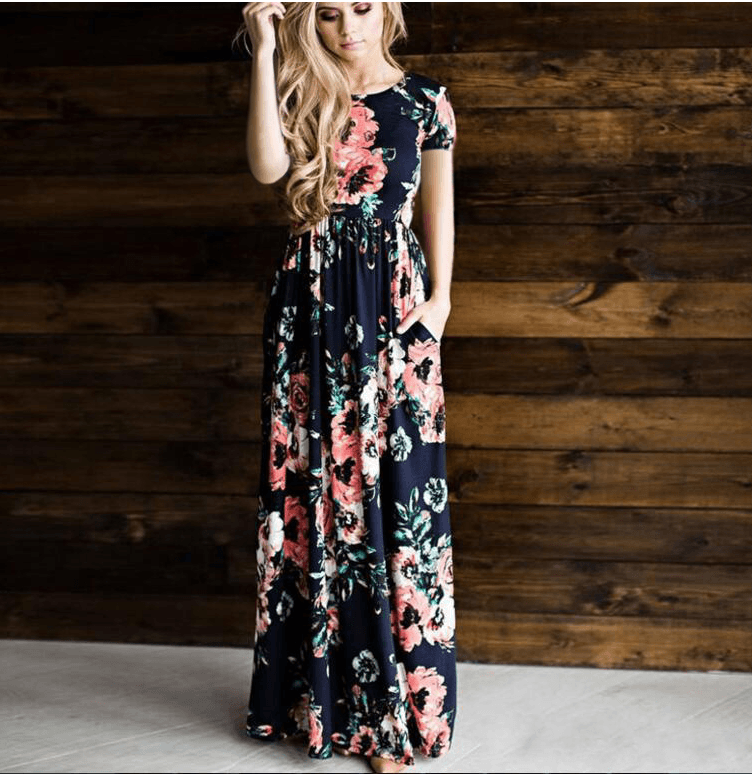 Women's Flower Printing Maxi Dress - Amazitshop