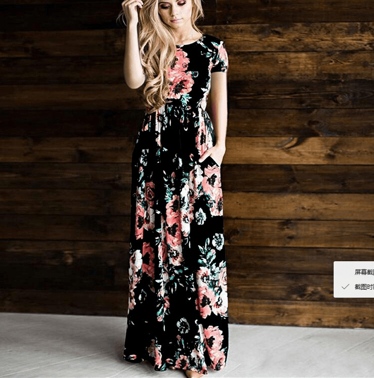 Women's Flower Printing Maxi Dress - Amazitshop