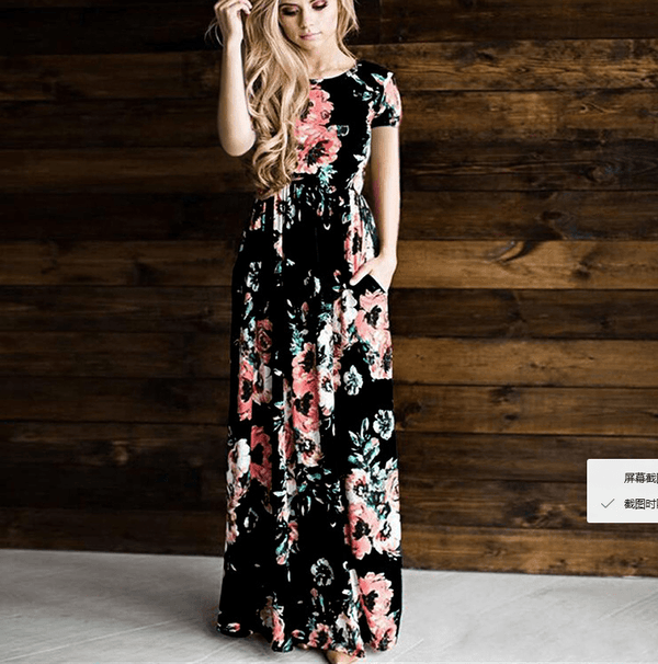 Women's Flower Printing Maxi Dress - Amazitshop